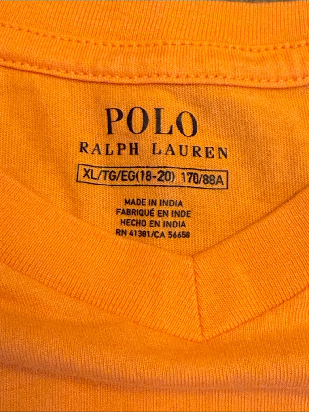 Polo by Ralph Lauren Bright Orange V-Neck Tee with Navy Pony - Picture 6 of 8